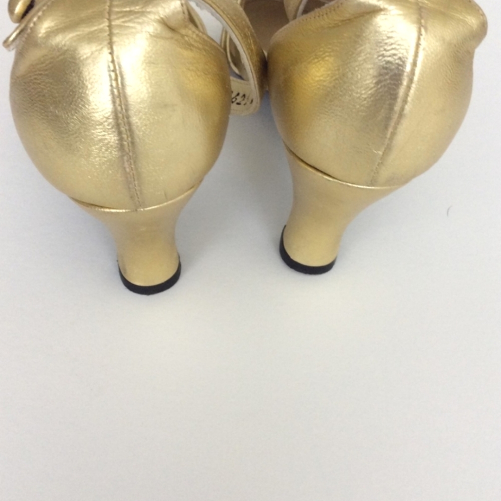 Vtg CHARLES JOURDAN Gold Leather FRANCE Closed Toes Luxury BARNEYS Heels Shoes 9 - Picture 6 of 12